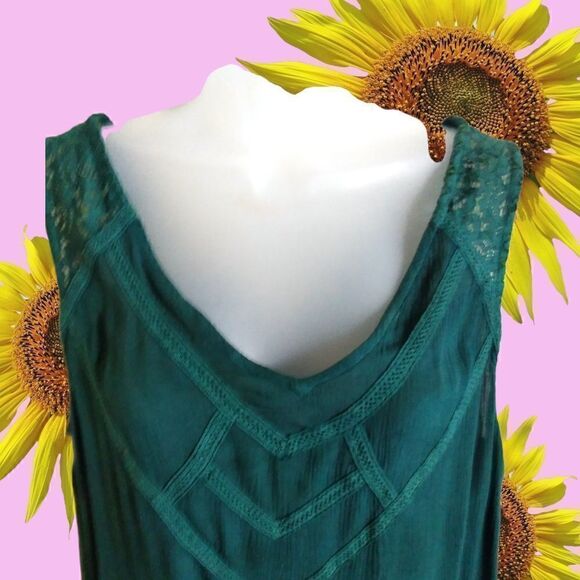 INDIGO THREAD CO. Gauze TEAL TUNIC/TANK with Awesome Color & Trim SIZE S NWOT - Picture 2 of 6